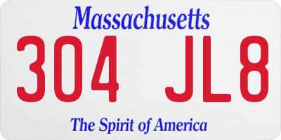 MA license plate 304JL8