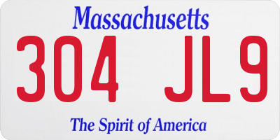MA license plate 304JL9