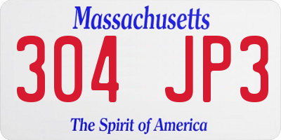 MA license plate 304JP3