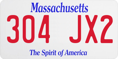 MA license plate 304JX2