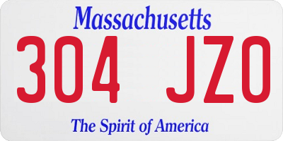 MA license plate 304JZ0