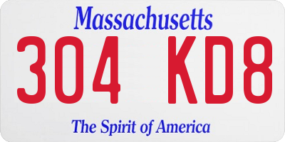 MA license plate 304KD8