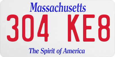 MA license plate 304KE8