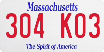 MA license plate 304KO3