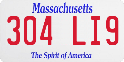 MA license plate 304LI9
