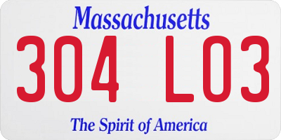 MA license plate 304LO3