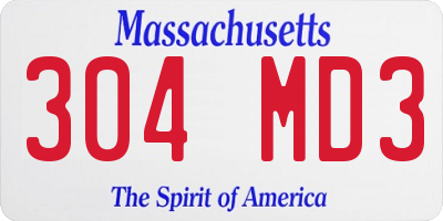 MA license plate 304MD3