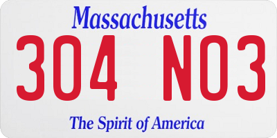 MA license plate 304NO3