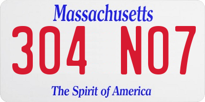 MA license plate 304NO7