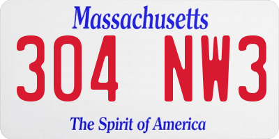 MA license plate 304NW3