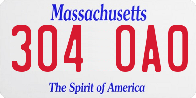 MA license plate 304OA0