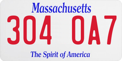 MA license plate 304OA7