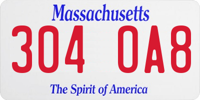 MA license plate 304OA8