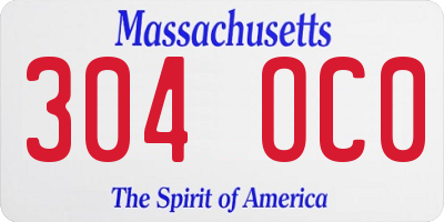 MA license plate 304OC0
