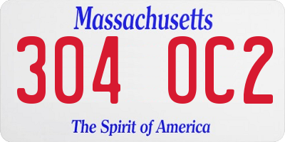 MA license plate 304OC2
