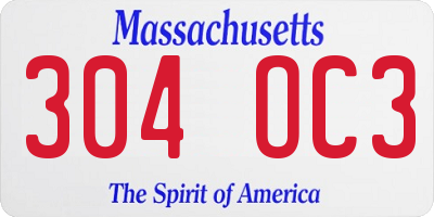 MA license plate 304OC3