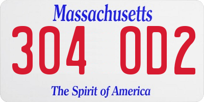 MA license plate 304OD2
