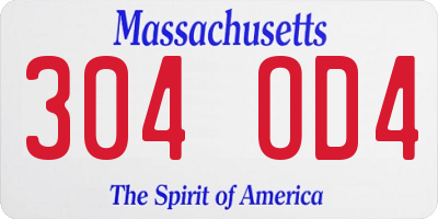 MA license plate 304OD4