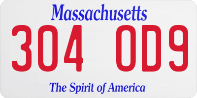 MA license plate 304OD9