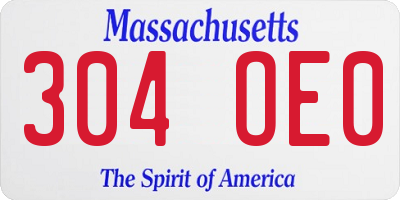 MA license plate 304OE0