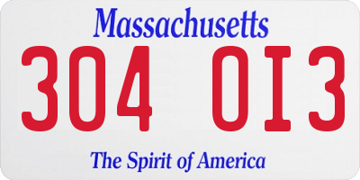 MA license plate 304OI3