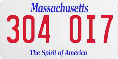 MA license plate 304OI7