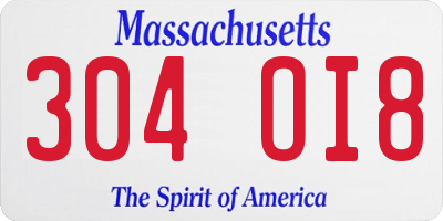 MA license plate 304OI8