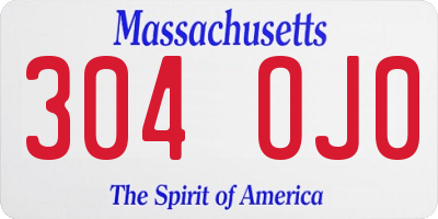 MA license plate 304OJ0