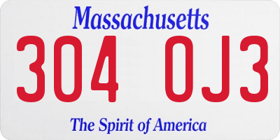 MA license plate 304OJ3