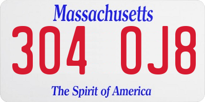 MA license plate 304OJ8