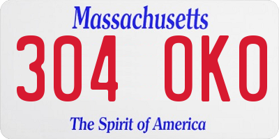MA license plate 304OK0