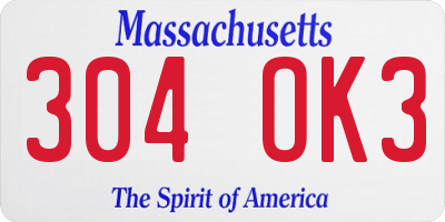 MA license plate 304OK3
