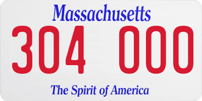 MA license plate 304OO0