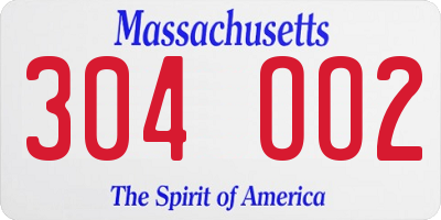 MA license plate 304OO2