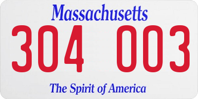 MA license plate 304OO3