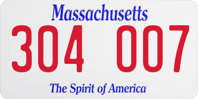 MA license plate 304OO7