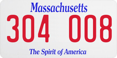 MA license plate 304OO8