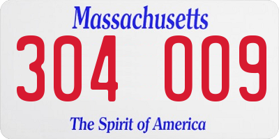 MA license plate 304OO9