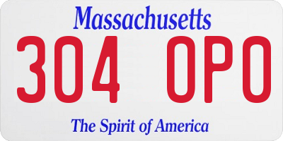 MA license plate 304OP0