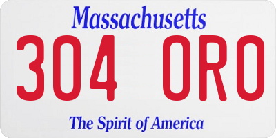 MA license plate 304OR0