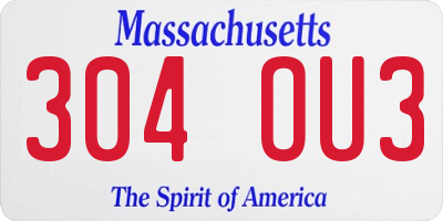MA license plate 304OU3