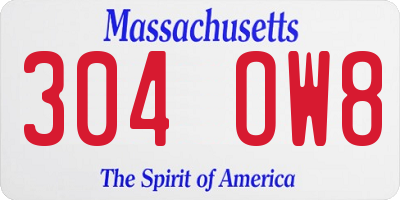 MA license plate 304OW8