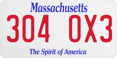 MA license plate 304OX3