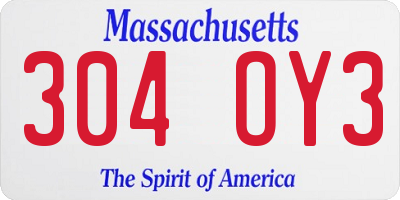 MA license plate 304OY3