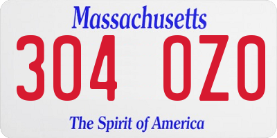 MA license plate 304OZ0