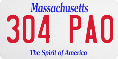 MA license plate 304PA0
