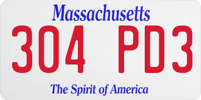 MA license plate 304PD3