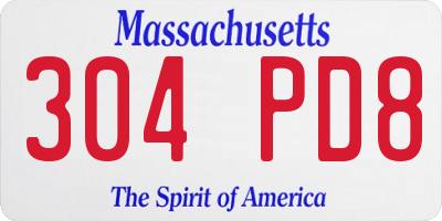 MA license plate 304PD8