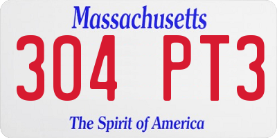 MA license plate 304PT3