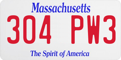 MA license plate 304PW3
